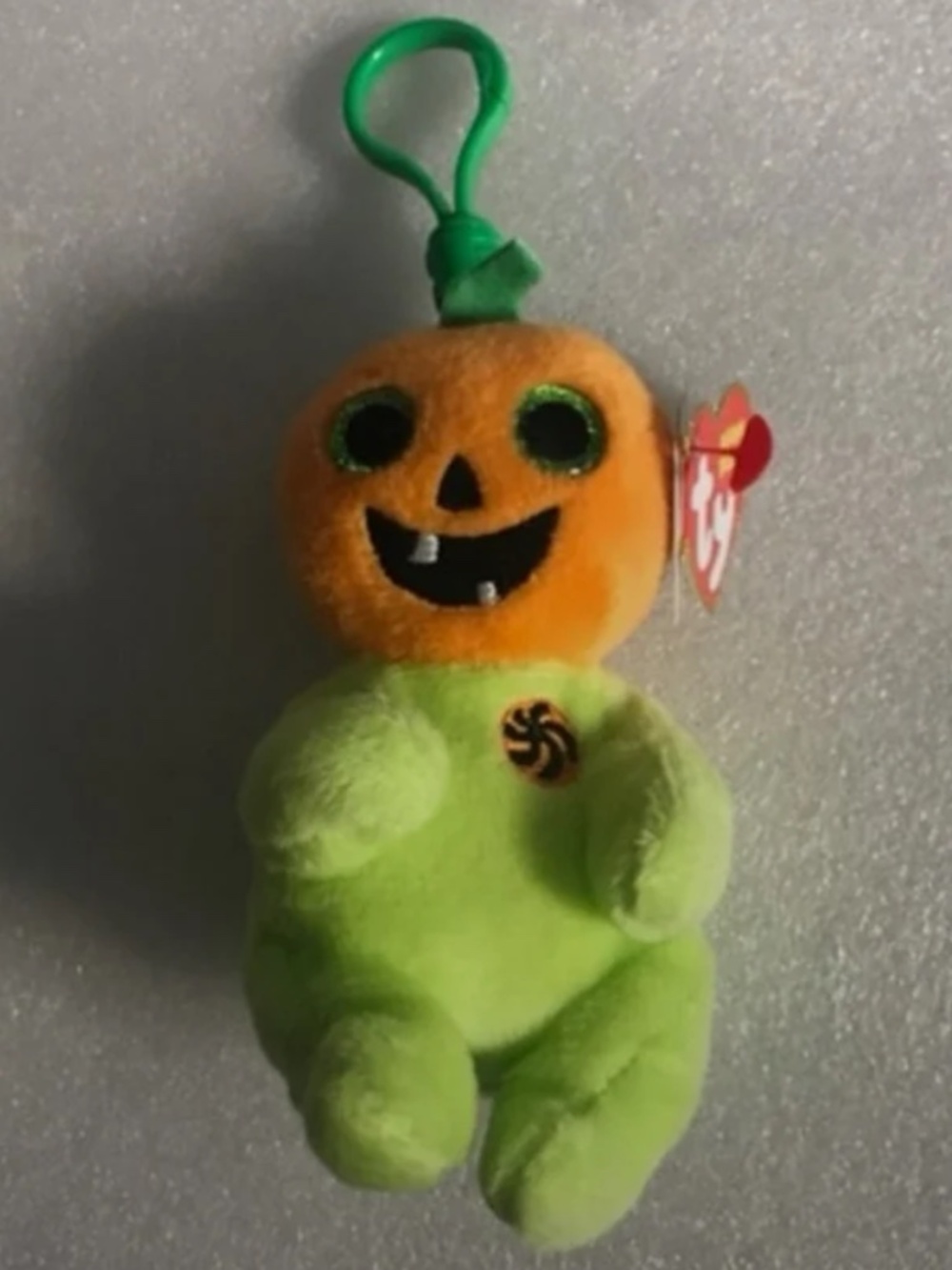 TY Beanie Baby Beanie Bellies Hollow the Halloween Pumpkin Plastic Key Clip New